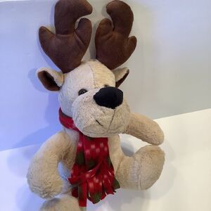 2016 Neil Enterprises Plush Beige Reindeer With Red Plaid Scarf Stuffed Animal